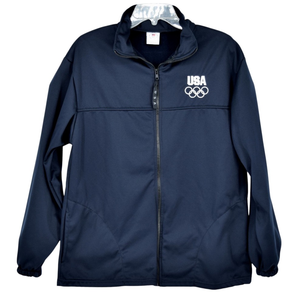 Vintage USA Olympic Committee Full Zip Jacket Navy Blue Track Fleece Men's Large